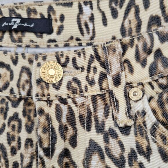 7FAM 7 For All Mankind Leopard Cheetah Skinny Jeans Gold Zippered Ankles - Picture 2 of 16